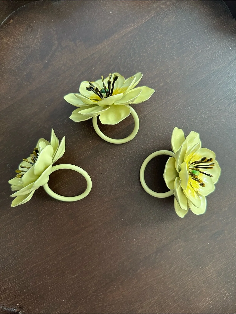 Pier 1 Yellow Floral Metal Napkins Rings ~ Set Of 3